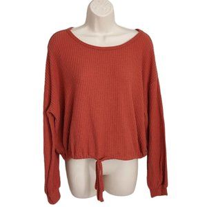 Hollister Cropped Waffle Knit Long Sleeve Pullover Top Rust Medium